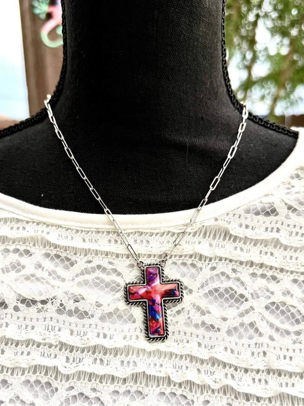 Colorful Cross Pendant Necklace – 18” Length NWT